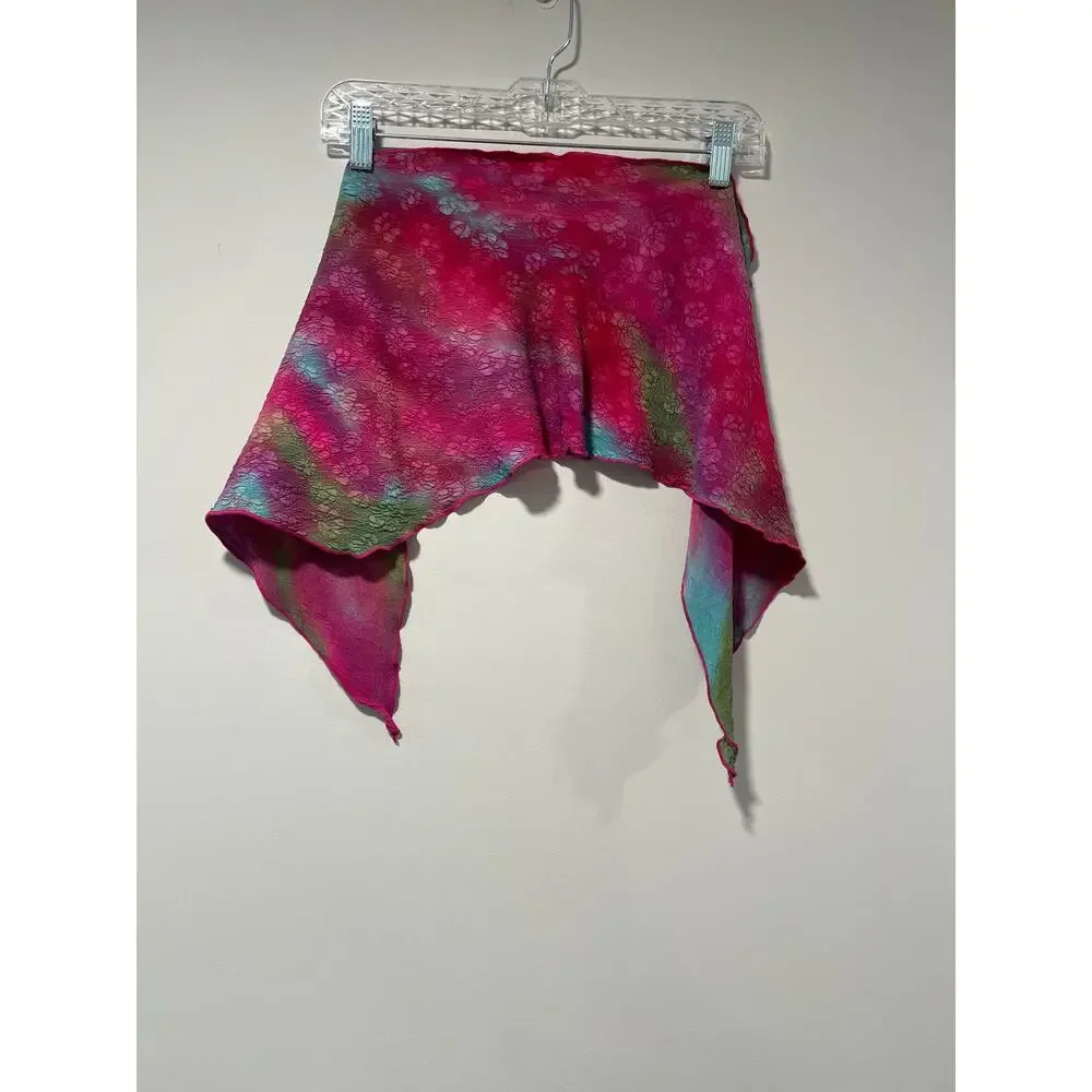 Wearable Art Funky Tie Dye Silk Scarf Hot Pink Blue Green 47 x 9 JL
